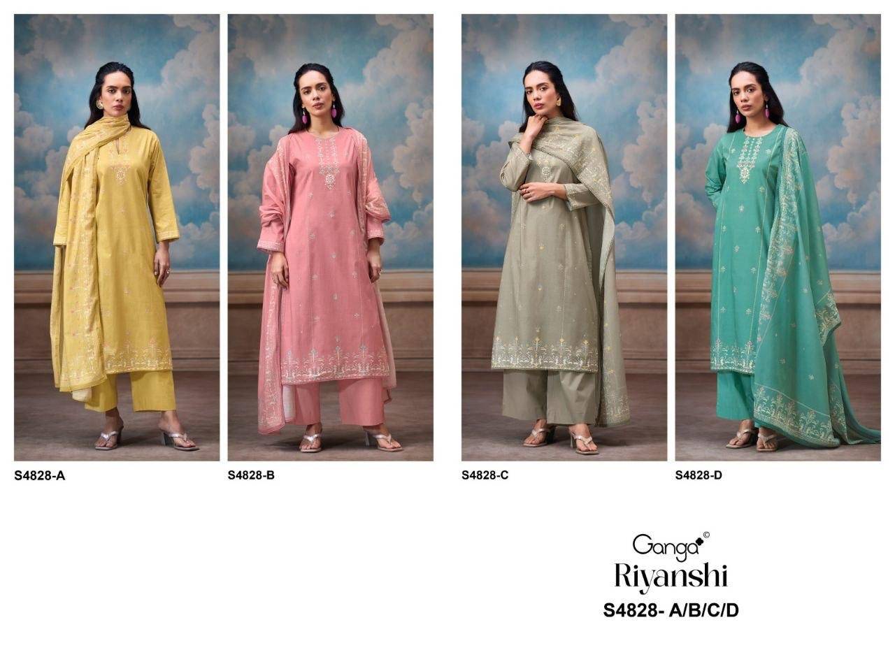 RIYANSHI 4828 By GANGA 4828 A TO 4828 D Beautiful Festive Suits Stylish Colorful Fancy Casual Wear & Ethnic Wear PREMIUM COTTON Dresses At Wholesale Price